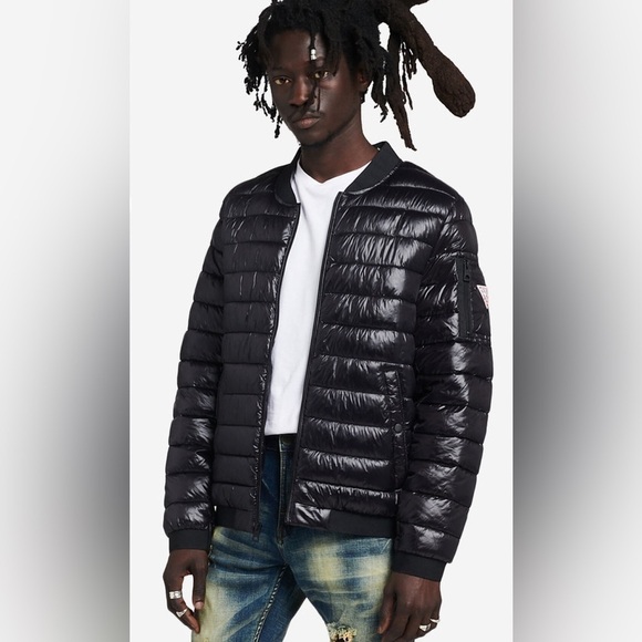 GUESS Men’s puffer bomber jacket in black, lightweight, size XL, NWOT - Picture 3 of 16